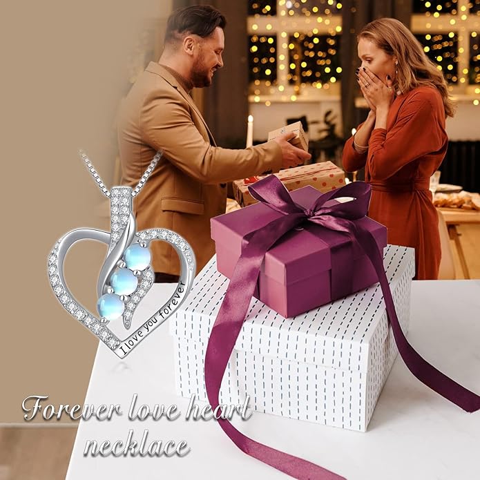 Rose Heart Birthstone Necklace for Women - Solid S925 Sterling Silver with Rose Gold Plated Infinity Symbol of Love Valentine's, Mother's Day, Anniversary, Christmas Birthday Gift for Her, Mom, Wife, or Girlfriend.