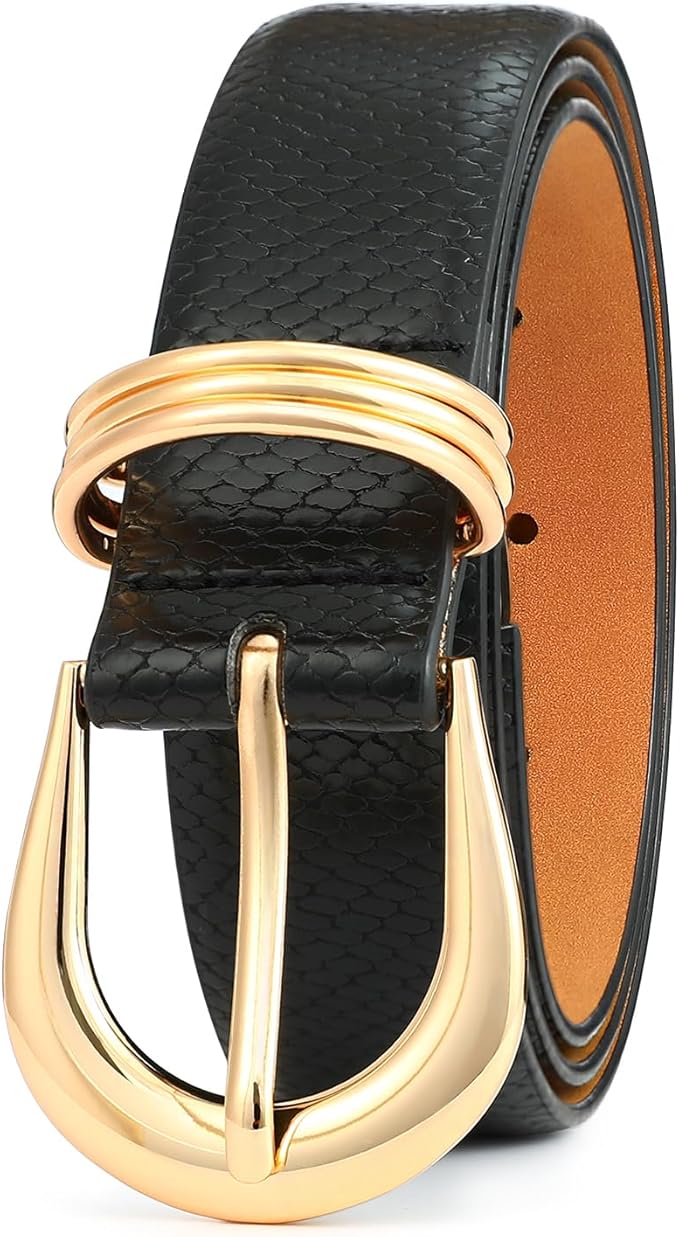 Women's Leather Belts with Gold Buckle Fashion Leather Waist Belt Elegant Ladies Belts for Jeans Dress & Casual Wear