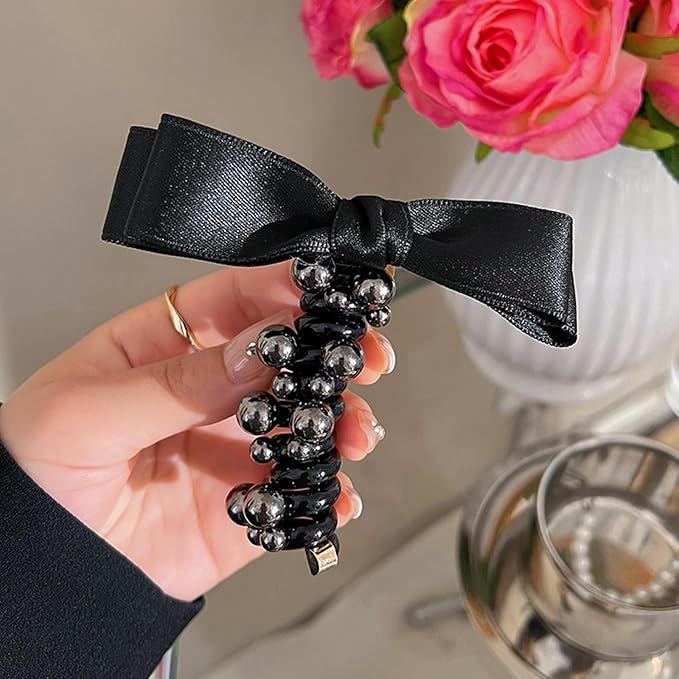 3PC Pearl Butterfly Telephone Wire Hair Ties – Spiral Elastic Bubble Ponytail Hair Bands for Women & Girls, No Damage, Soft & Stretchy Hair Accessories for High Ponytails and Braids (set-D)
