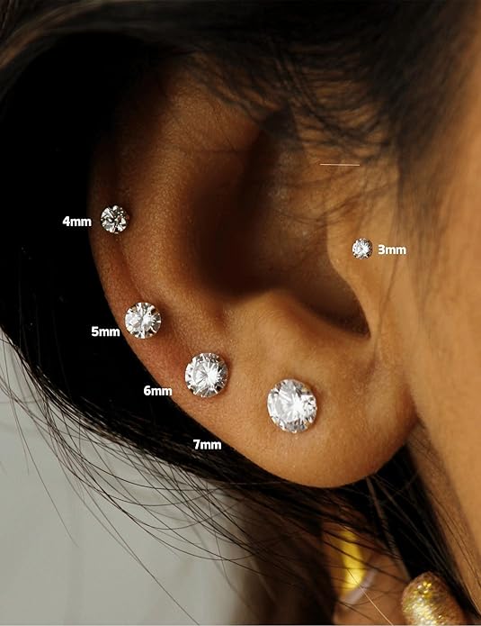 Kainier Women's 14K Gold Plated CZ Stud Earrings Simulated Diamond Round Cubic Zirconia Ear Stud Set（5 Pairs)…