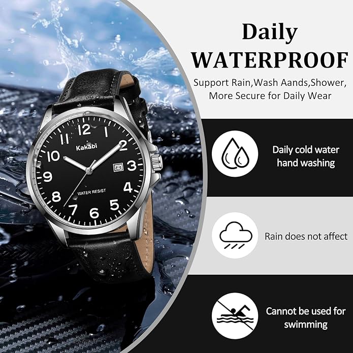 Watch for Men, Fashion Minimalist Wrist Watch Waterproof Quartz Analog Date with Leather Strap