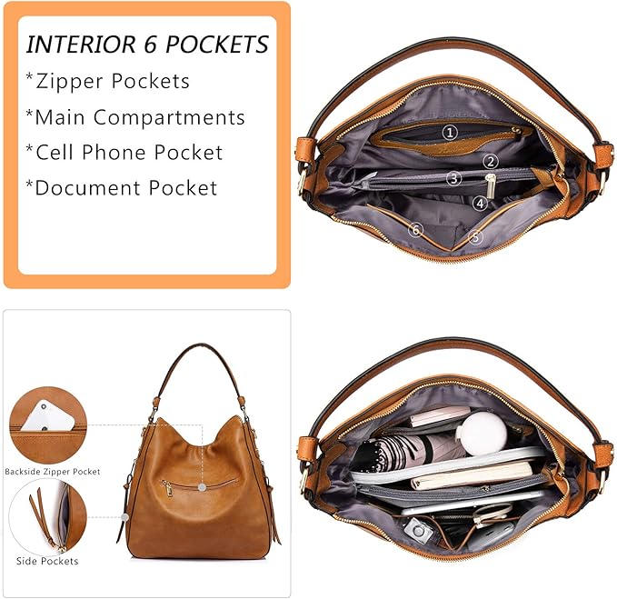 Realer Hobo Crossbody Bags for Women Designer Faux Leather Hobo Handbags Retro Large Size Shoulder Bag Bucket Purse