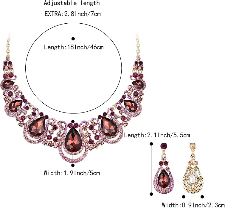 BriLove Women's Costume Fashion Crystal Teardrop Hollow Scroll Statement Necklace Dangle Earrings Set