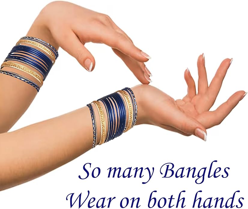 Touchstone Indian Metal Bangles for Women Gold Alloy Bracelets desi 2 Dozen Bangle Collection Bollywood Women's Jewelry Set Multi Stacking Wide Chunky Textured Golden Set of 24 in Gold or White Tone