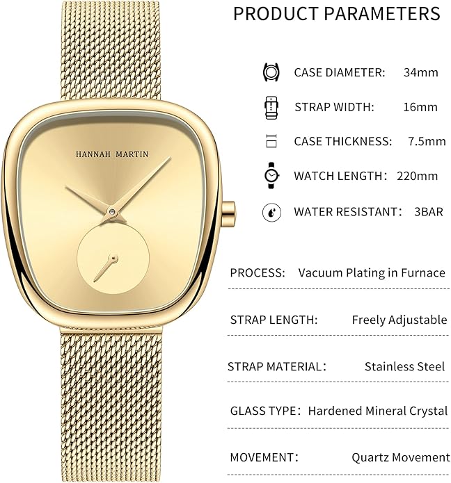 HANNAH MARTIN Watches for Women Waterproof Ladies Analog Quartz Wrist Watches Stainless Steel Band Fashion Dainty Female Watch Luxury Bracelet Diamond