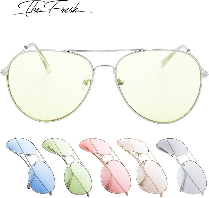 The Fresh Classic Aviator Frame Light Color Lens XL Oversized Sunglasses Gift Box