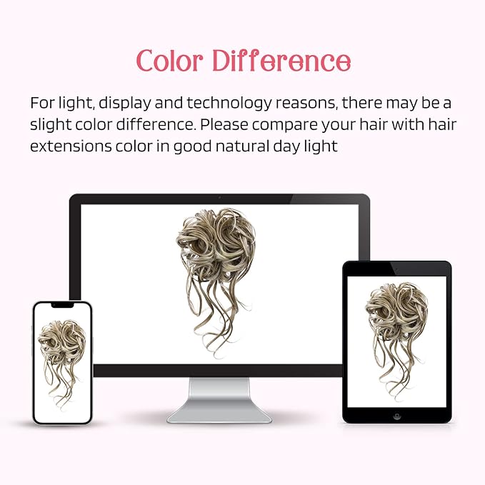 HOOJIH 2 Pack Curly Wavy Messy Bun Hair Extensions, Light Ash Brown with Blonde Mixed, Heat Resistant Fiber, Easy Clip-In Installation