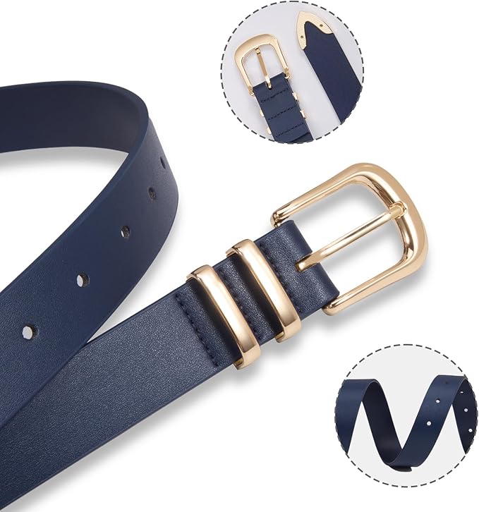 VATAN Women Leather Belt for Jeans Dresses Pants Fashion Ladies Casual Waist Belt with Gold Buckle