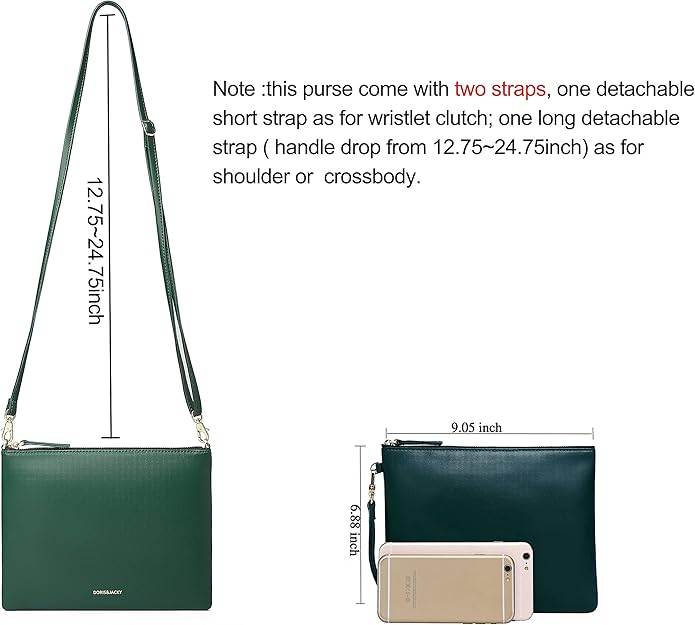 DORIS&JACKY Lambskin Leather Wristlet Clutch Purse for Women Soft Designer Slim Cell Phone Pouch Bag with Detachable Strap
