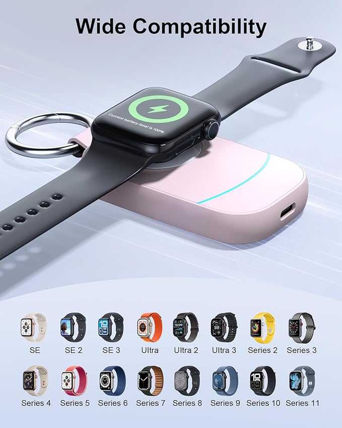 Valentines Day Gifts for Her Pink - Gifts for Women, Wife, Teen Girls - Portable Charger with Keychain for Apple Watch