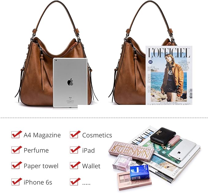 Realer Hobo Crossbody Bags for Women Designer Faux Leather Hobo Handbags Retro Large Size Shoulder Bag Bucket Purse