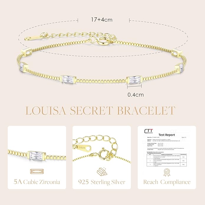 LOUISA SECRET Birthstone Bracelets for Women, 925 Sterling Silver Dainty Simple Women Charm Link Bracelet, Birthday Anniversary Christmas Jewelry Gifts for Women Wife Mom Her