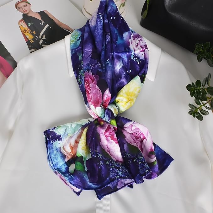 100% Mulberry Silk Scarf for Women Neck Oblong Headscarves Long Floral Print Lightweight Silk Wraps Shawls 67"*20"