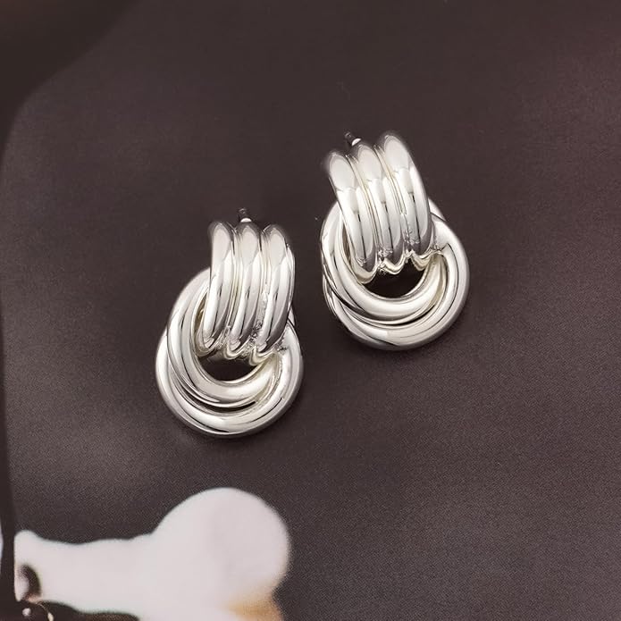 Chunky Small Knot Earrings Gold Silver Geometric Earrings for Women Dainty Gold and Silver Plated Dangle Drop Earrings Hypoallergenic and Lightweight Fashion Trendy Jewelry Gifts