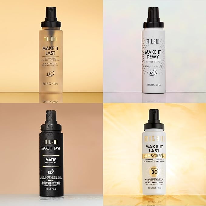 Milani Setting Spray + Primer, Make It Last Matte- Oil Absorbing Charcoal Formula to Control Shine, Matte Finish Setting Spray for Makeup and Primer for Oily Skin, Prime +Correct + Set - 2 Pack