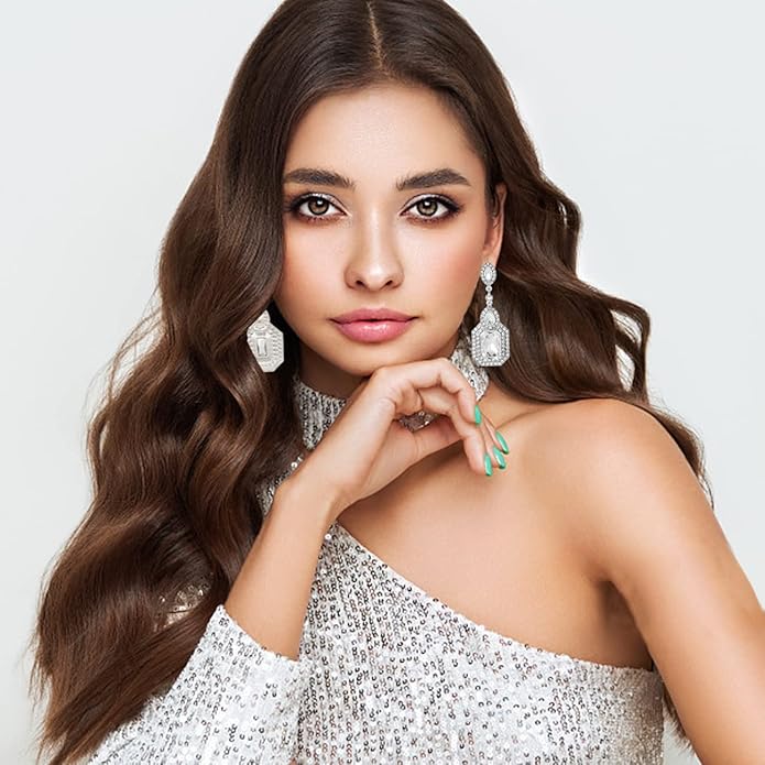 Vintage Rhinestone Dangle Statement Earrings Colorful Long Crystal Dangling Drop Earring for Women Formal Wedding Prom