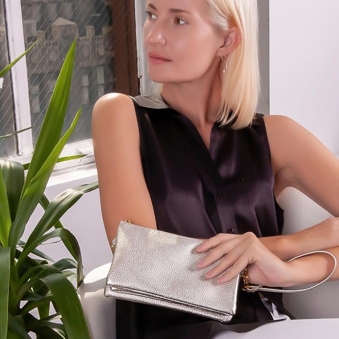 Vegan Leather Wristlet Purse for Women - Small Clutch Purse with Shoulder and Wrist Straps