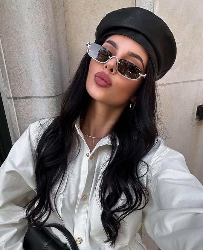 Retro Y2k Sunglasses for Women Men,Trendy Semi-Rimless Sun Glasses Irregular Narrow Gold Sunnies UV400