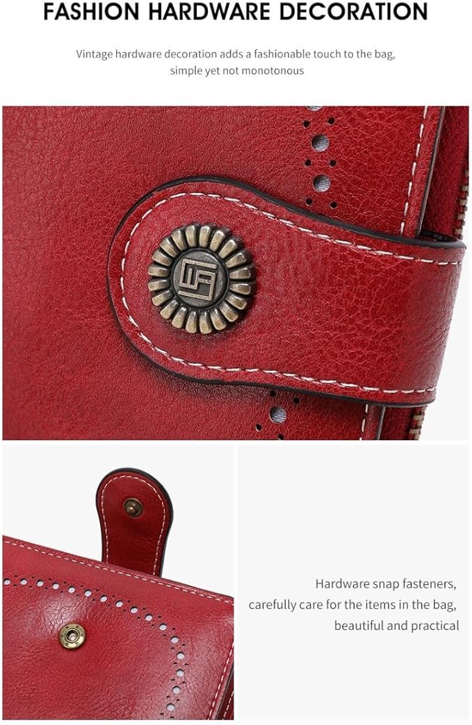 Premium Slim Genuine Leather Bifold Wallet for Women with Advanced RFID Blocking Technology and Zippered Coin Compartment (Red)