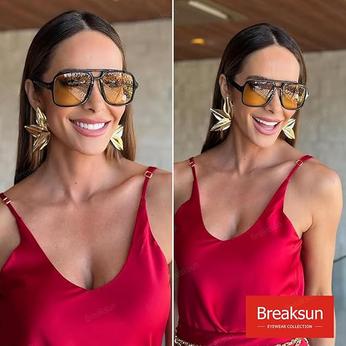 Retro Aviator Sunglasses for Women Men Trendy Classic 70s Square Aviator Sun Glasses Vintage Shades