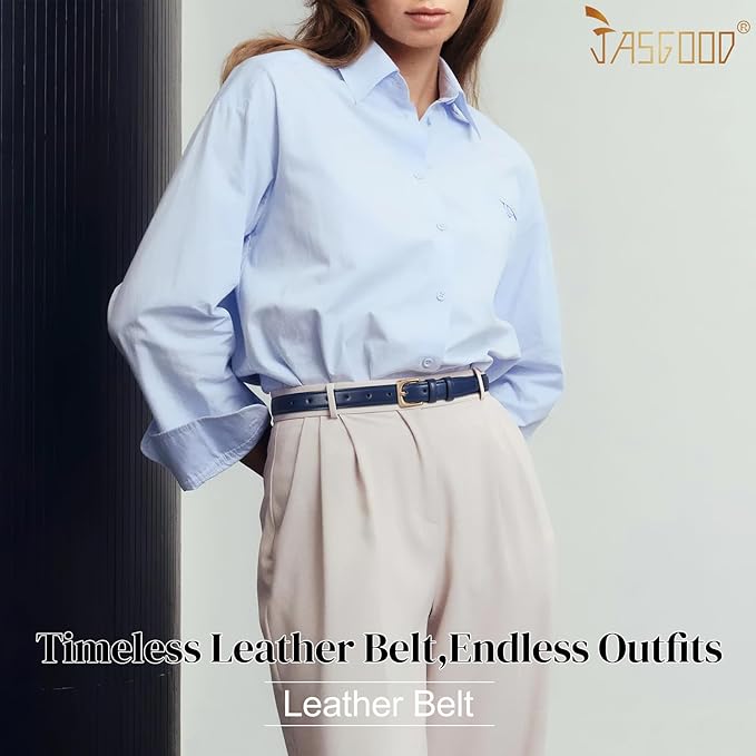 JASGOOD Women Leather Belt Fashion Ladies Skinny Leather Waist Belt for Pants Jeans Dress with Gold Buckle