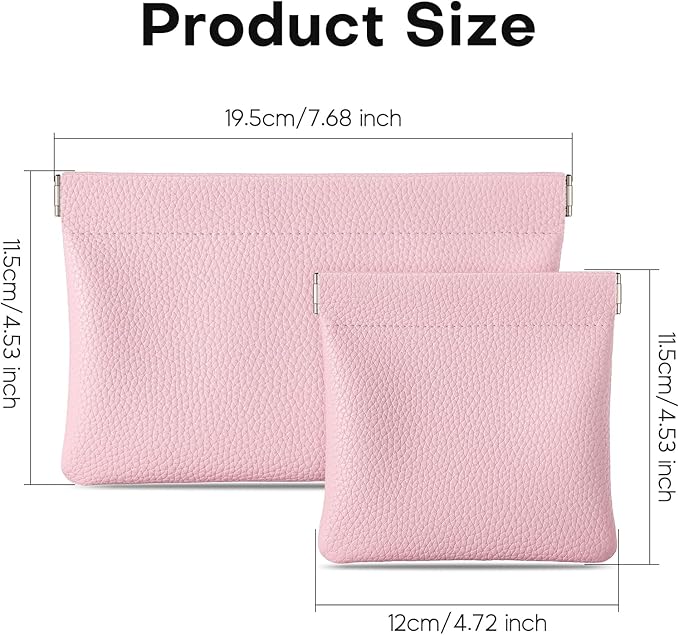 Sightor Leather Pocket Cosmetic Bag for Purse, 2 Pack Small Makeup Bag for Women Coin Purse Lipstick Cosmetic Accessories Organizer Travel Cosmetic Pouch (Pink)