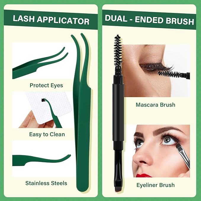 KEYYOU Lash Clusters Kit 144pcs Thick Volume D Curl Eyelash Clusters Lash Extension Kit with Mascara Brush Bond and Seal Glue Remover Applicators and Brush for DIY Lash Extensions (Y02)