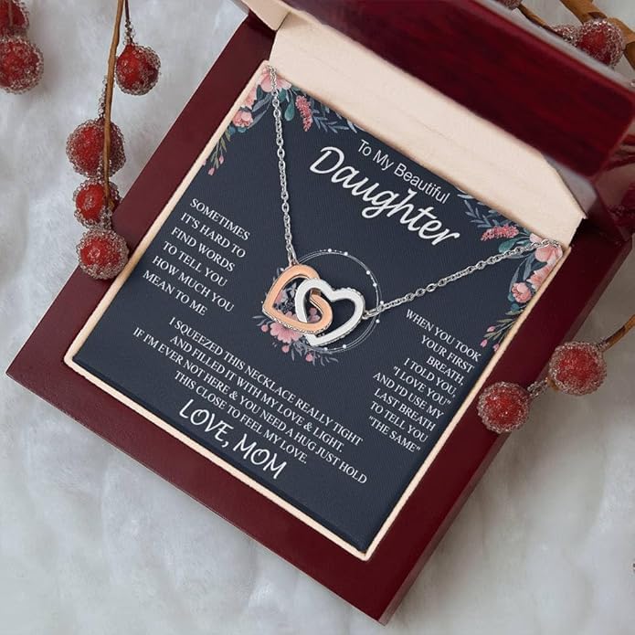 VIRAGIL To My Daughter Gift Necklace From Dad or Mom - Badass Daughter Jewelry With Heartfelt Message & Elegant Box