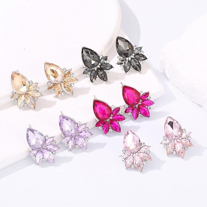 Vintage Rhinestone Earrings Fancy Crystal Cluster Drop Earrings Art Deco Earrings for Women