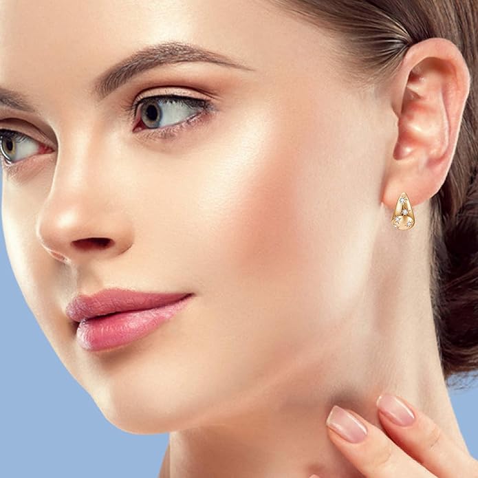 14K Gold Plated Cubic Zirconia Hoop Earrings,Three Row Diamon | Arrows | Double Row of Diamonds Huggie Earrings for Women