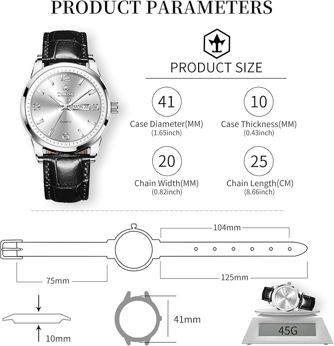Watches for Men Adjustable Large Arabic Numerals Mens Watches Waterproof Band with Date Popular Quartz Men's Wrist Watch