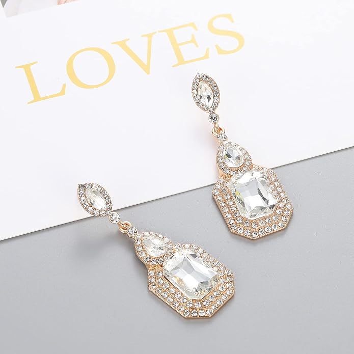 Vintage Rhinestone Dangle Statement Earrings Colorful Long Crystal Dangling Drop Earring for Women Formal Wedding Prom