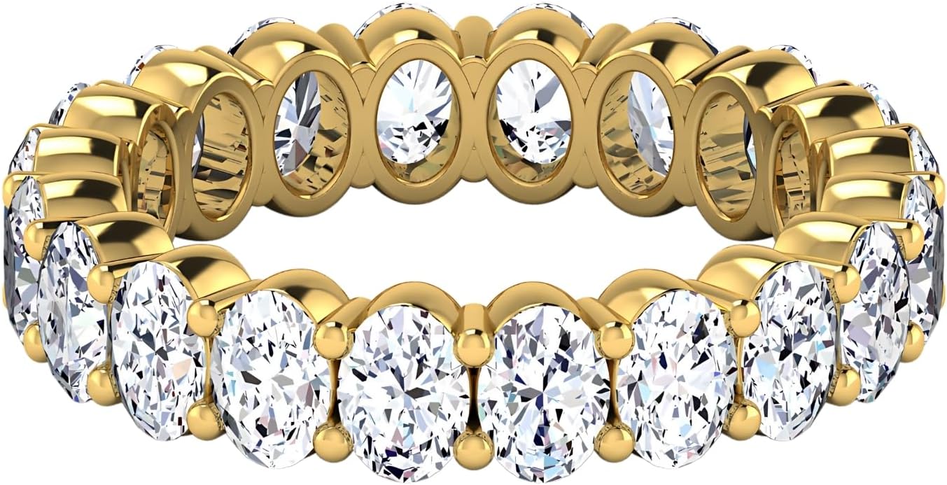 3.26 CTW Oval Cut Diamond Eternity Ring for Women in 14K White Gold/Yellow Gold | E-F Color, VS Clarity | Wedding, Anniversary, Luxury Fine Jewelry Gift | Lab-Grown Diamonds | Ring Size 6.5