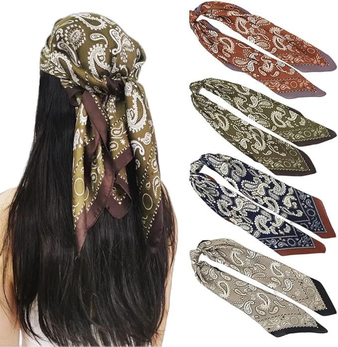 FONYVE Silk Feeling Scarf Medium Square Satin Head Scarf for Women 27.5 × 27.5 inches