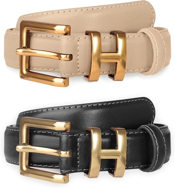 Women's Fashion Classic Metal Buckle Leather Belt with Jeans Dress