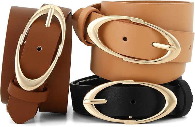 Earnda Women Faux Leather Belt for Jeans Pants Fashion Ladies Waist Belts with Gold Silver Oval Buckle