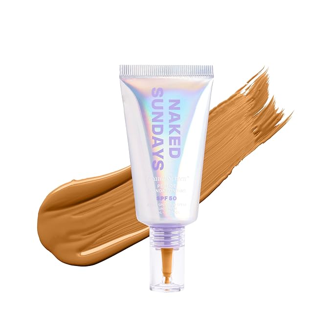 Naked Sundays BeautyScreen™ SPF 50 Peptide Foundation Tint – Tinted Sunscreen & Skincare Makeup with Zinc Oxide, Niacinamide – Lightweight Natural Coverage, 5 Tan Honey, 1.01 oz