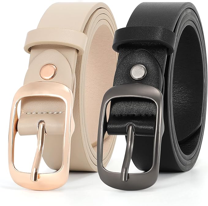 XZQTIVE 2 Pack Women Plus Size Leather Belts Fashion Cowhide Waist Belt with Solid Pin Buckle for Jeans Pants Dress