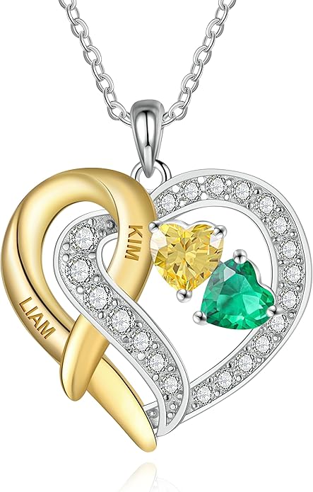 GLAMCARAT Personalized mothers necklace with birthstones names sterling silver jewelry for women customized engraved necklace
