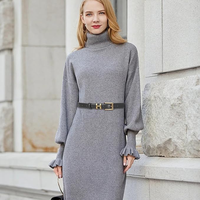 Women's Fashion Classic Metal Buckle Leather Belt with Jeans Dress