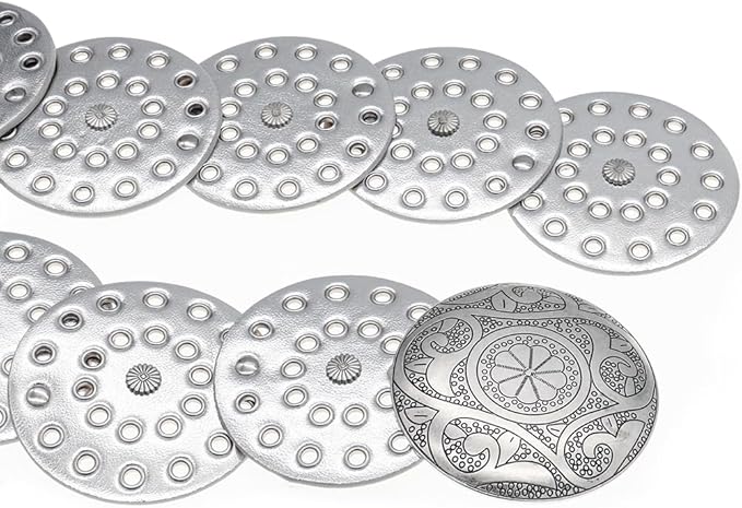 Hollow Wide Disc Belt for Women Concho Leather Metal Buckle Boho Belt Cowgirl Vintage Western Chunky Waist Belts