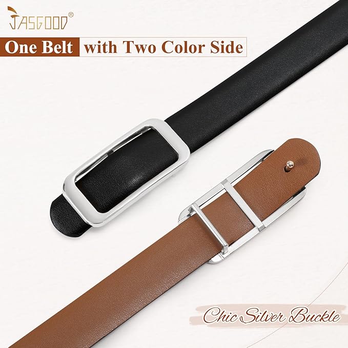 JASGOOD Women Reversible Leather Belt for Pants Jeans Ladies Waist Belt for Dresses