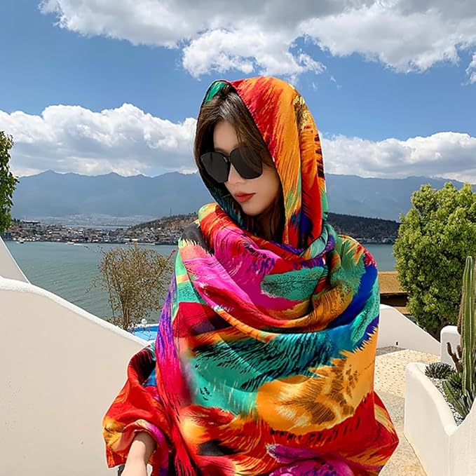 YOUR SMILE Large Mulberry Silk Feeling Long Stain Scarf Lightweight Sunscreen Shawls Wraps for Women