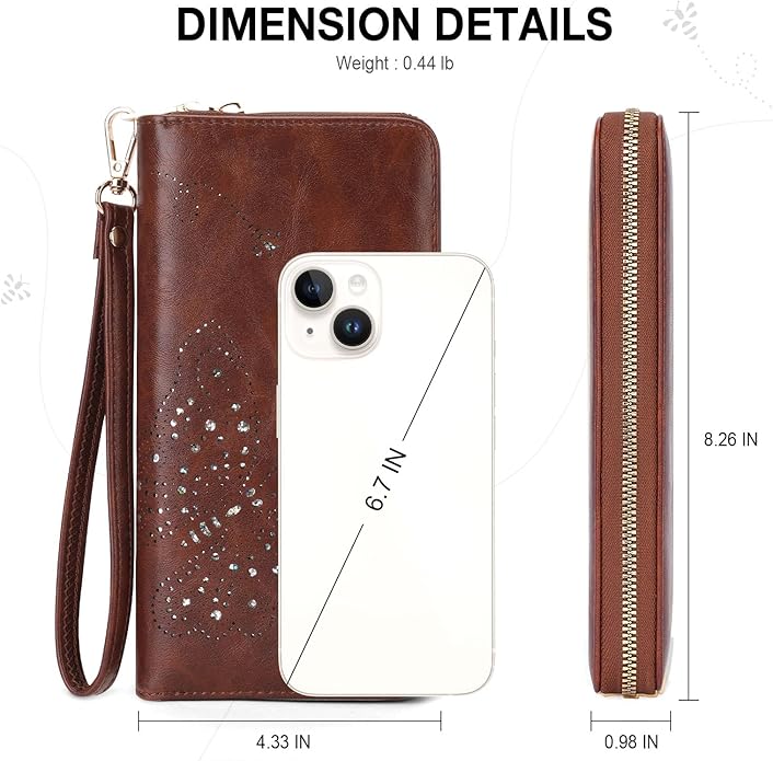 RFID Wallet Women, Large Capacity Butterfly Cell Phone Clutch Purses Ladies Wristlet Wallets for Women