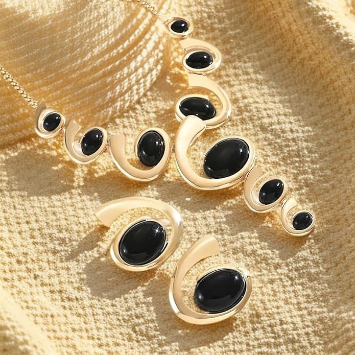 Statement Necklace Earrings Set, 2pcs Geometric Asymmetrical Hammered Texture Graduated Size Extra Long Pendant Necklace & Earrings Jewelry Gifts
