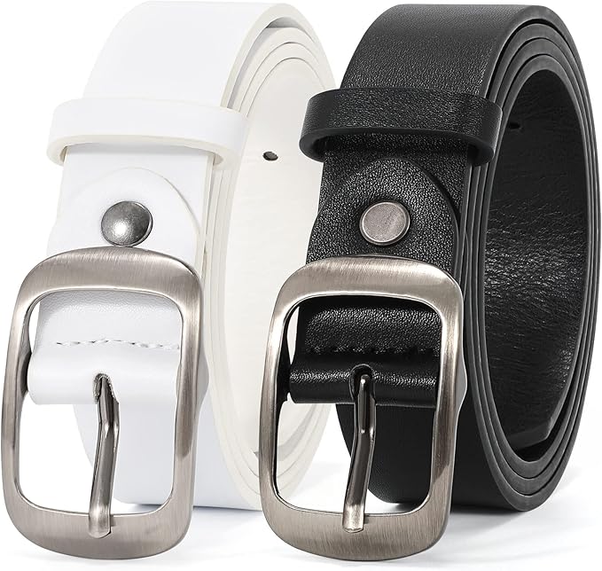 XZQTIVE 2 Pack Women Plus Size Leather Belts Fashion Cowhide Waist Belt with Solid Pin Buckle for Jeans Pants Dress