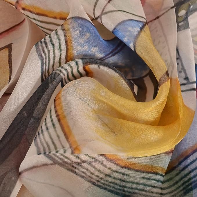 100% Mulberry Silk Women's Neck Silk Scarf-Lightweight Shawl,FLoral Print Beach Silk Wrap-Scarves for Photography