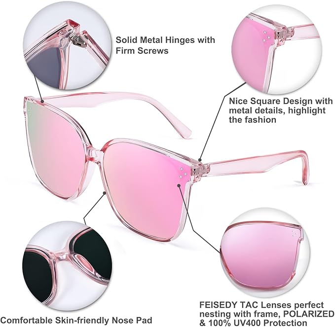 FEISEDY Oversized Polarized Sunglasses - UV400 Protection, Square Fashion Sun Glasses for Outdoor & Daily B2600