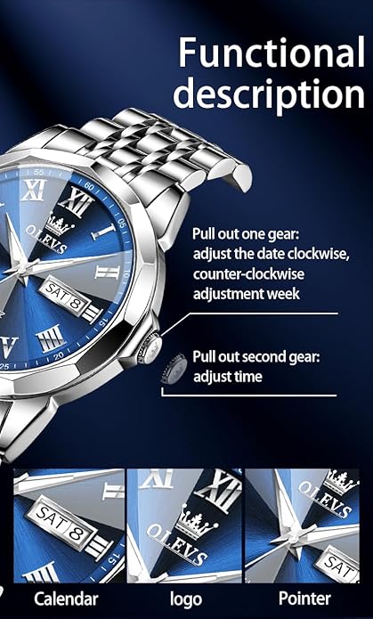 OLEVS Classic Men Watches with Date,Stainless Steel Man Watch with Date, Bussiness Watches for Men,Luminous Quartz Mens Watches Black/White/Blue/Gold, Waterproof Male Watch with Week