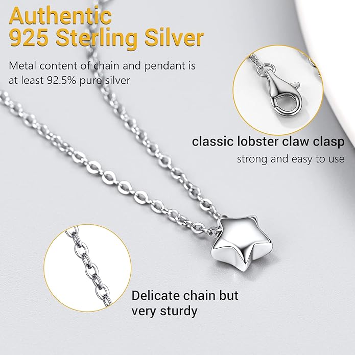 PROSILVER 925 Sterling Silver Necklace for Women | Dainty Delicate Adjustable Choker with Heart/Star/Moon/Vertical Bar Pendant, Hypoallergenic Tarnish Resistant Everyday Jewelry Gift for Her